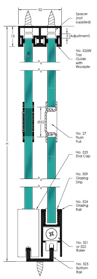Brio Glassroll Sliding Door Gear, Display Cabinet Sliding Glass Door Hardware